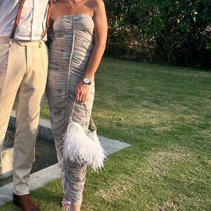 Zara Gray Strapless Ruched Dress